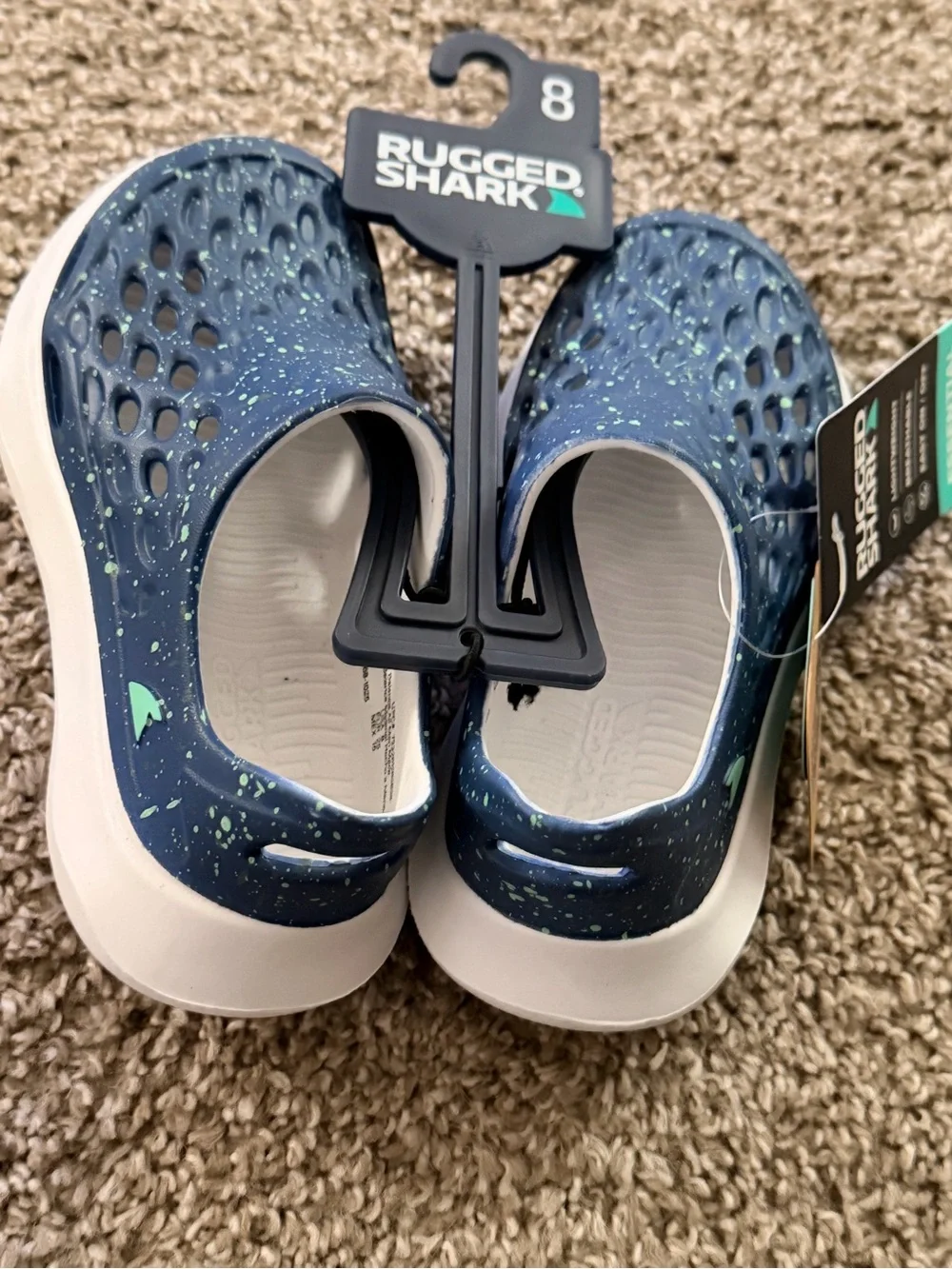 Rugged Shark Kids Navy Blue Slip-On Water Shoes with Green Speckle